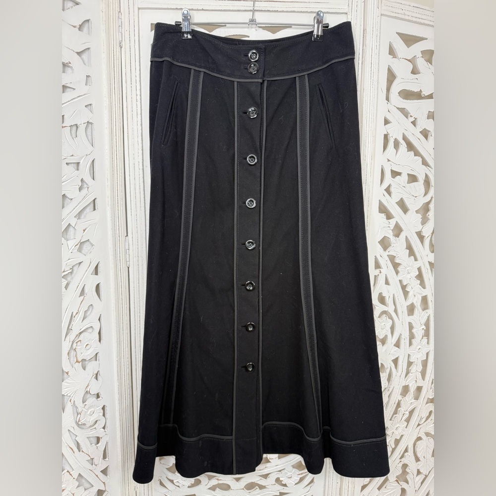 Anthropologie Elevenses Black A-Line Button Down Maxi Skirt